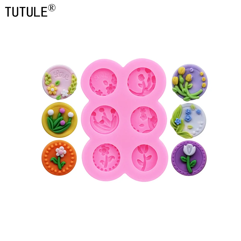 Flower round sign cake decoration silicone molds DIY Flower buds Jewelry epoxy clay accessories mold chocolate baking mould