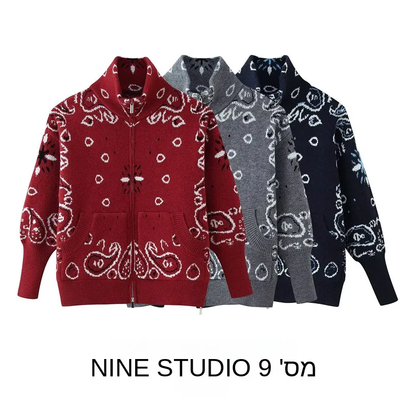 

Nine Zar Women's Three-Color Zipper Decorated Long Sleeve Casual Knitted Open Cardigan Sweater Top Outerwear European Style R...