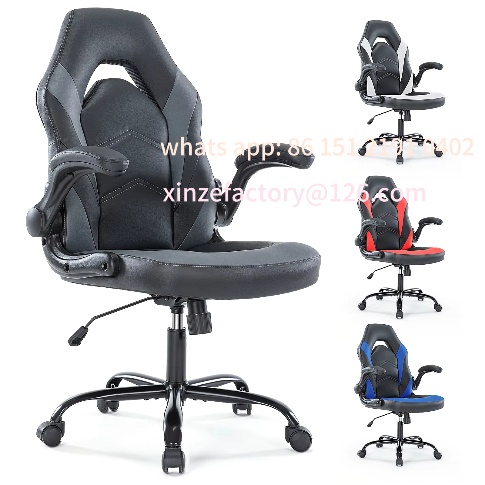 Silla de escritorio para juegos en casa, ergonómica, personalizable, JHK, para ordenador de oficina, silla de carreras de cuero PU ajustable, reposabrazos abatible para Navidad