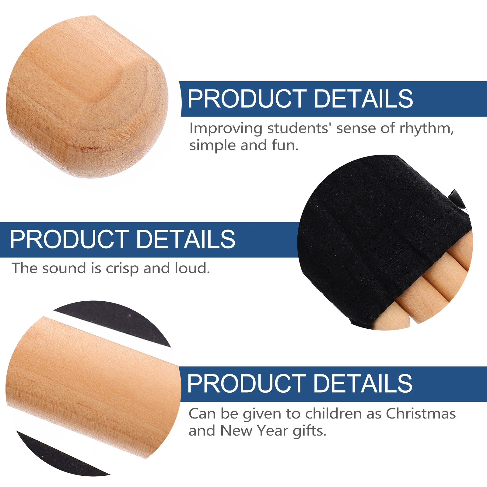 

2Pairs Rhythm Sticks Wooden Percussion Instruments Crisp Sound Environmentally Friendly for Students with Carry Bag