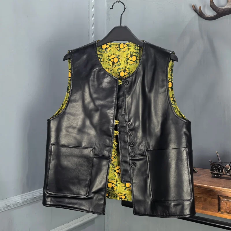 

Winter New Sle Women's Genuine Leather Vest Double-Sided Wear Cloud Silk round Ne Single Button Chinese Sle Jaet