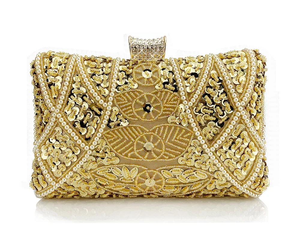 Handmade Beading Sequin Evening Bag For Women Wedding Party Handbags Clutches Dinner Prom Party Chain Shoulder Bag Ladies Purses