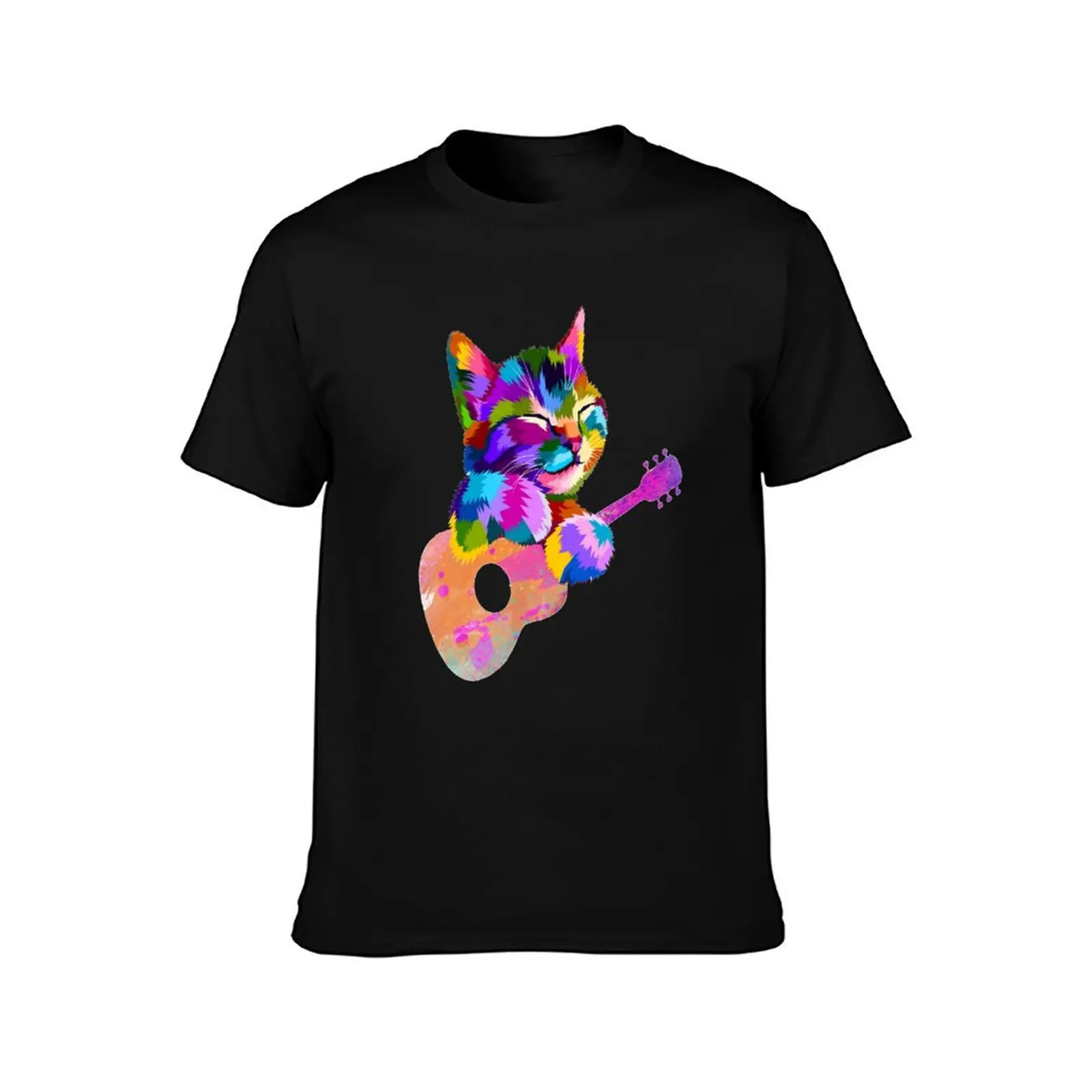 Cat Playing Guitar Kitten Plays Guitarist Cat Splash Art T-Shirt Athletic Quick Dry T-Shirt for Men