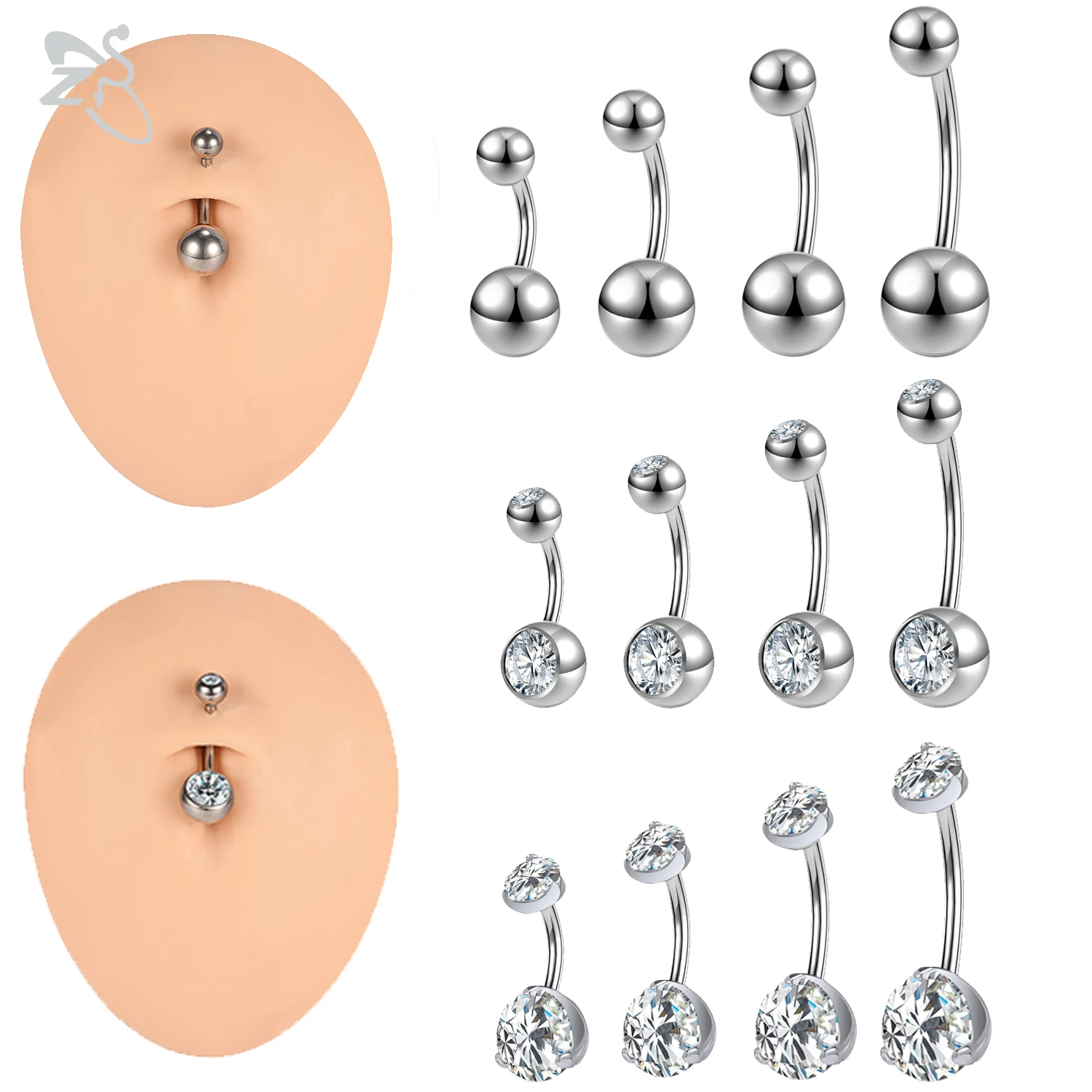 

ZS 1PC 14G G23 Titanium Belly Ring for Women Girls Crystal Internal Thread Earrings 8/10/12/14mm Belly Button Ring Body Jewelry