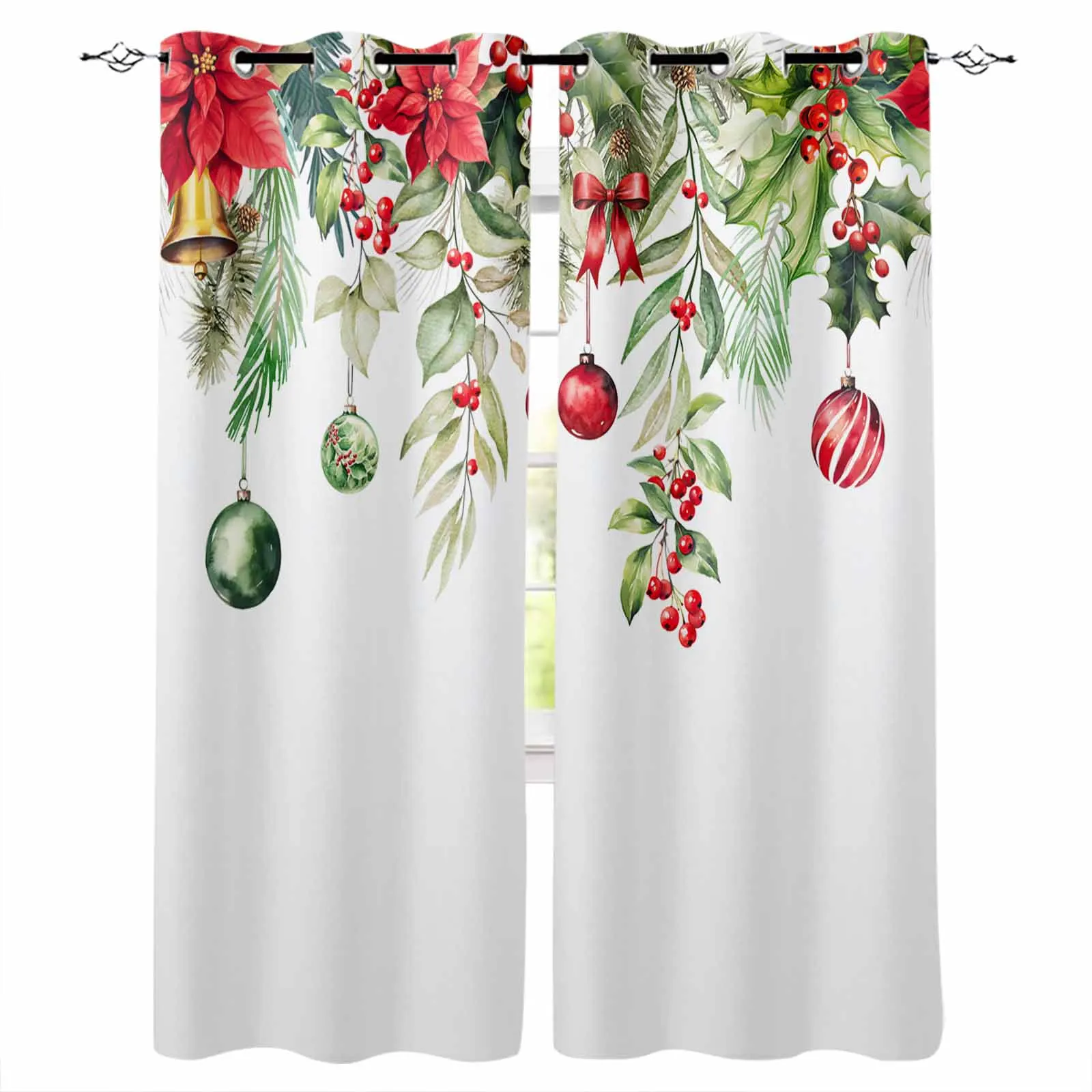 

Christmas Jam Pine Leaf Bell Blackout Curtains For Living Room Bedroom Window Treatment Blinds Drapes