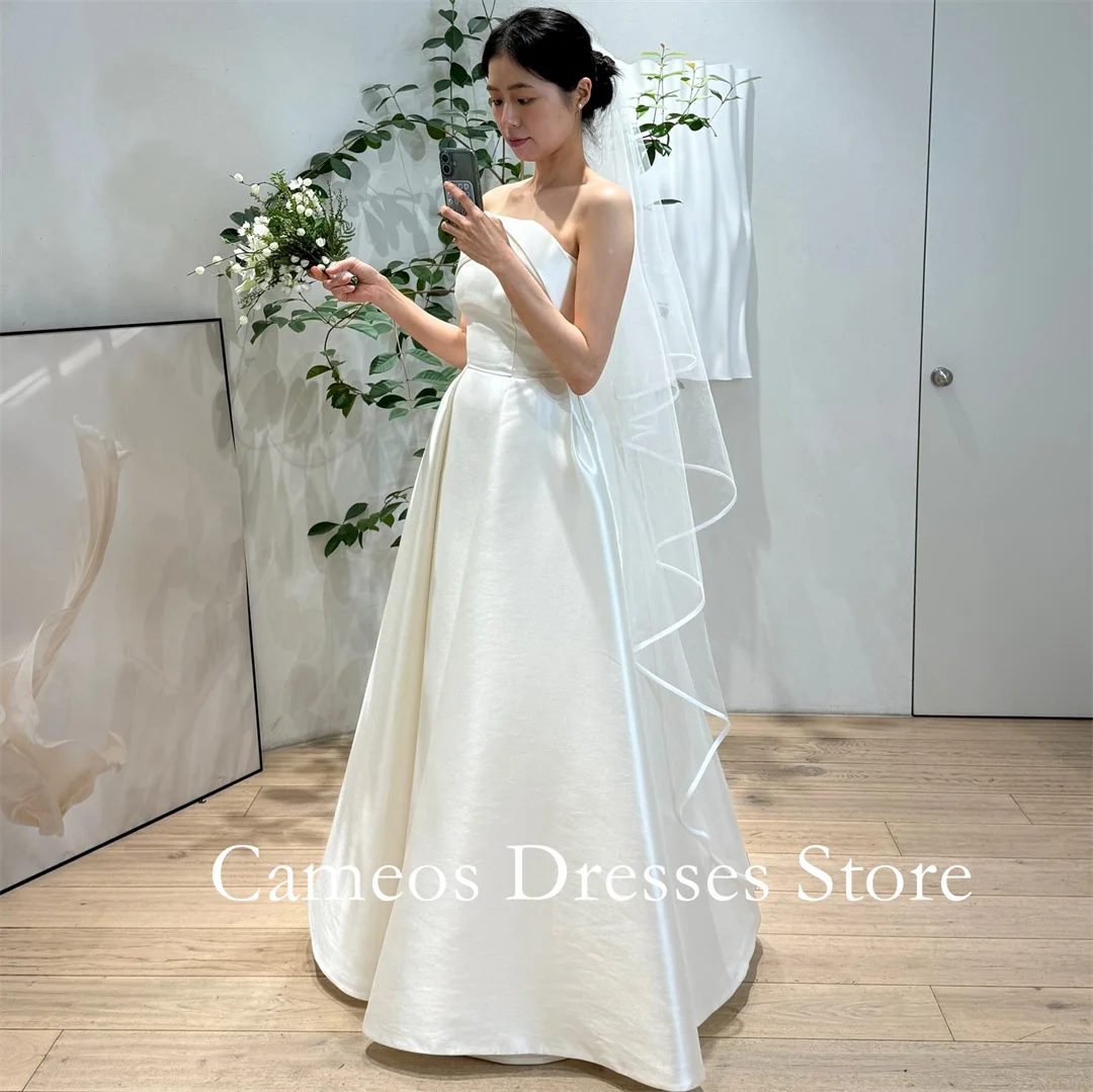 Sondr personalizado sem alças sem mangas vestidos de casamento de cetim até o chão ruched marfim vestidos de noiva femininos