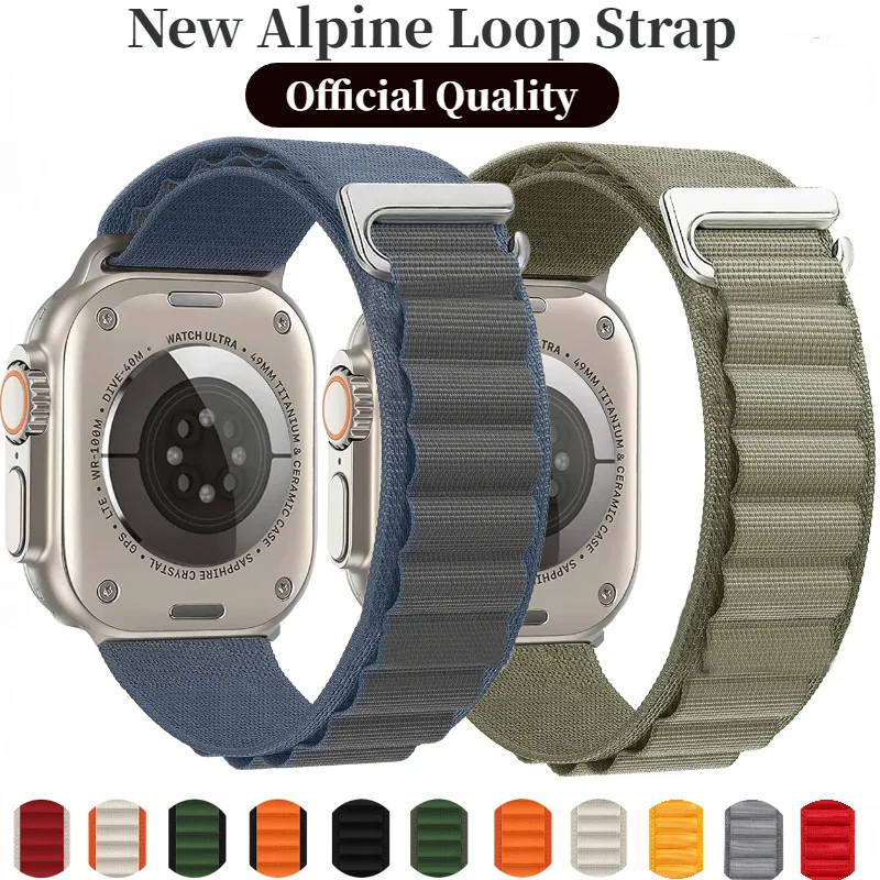 Alpine tali Loop untuk Apple Watch, Ultra 2 Band 49mm 9 8 7 45mm 41mm nilon olahraga gelang iWatch 6 5 4 3 SE2 44mm 40mm 42mm sabuk