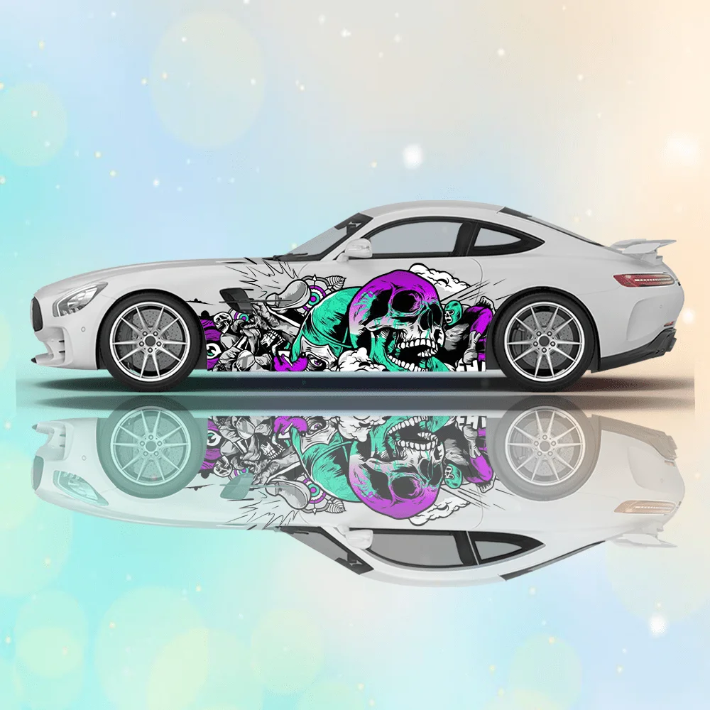 

Colorful Gradient Skull Car Vinyl Wraps Decal Self-adhesive PVC Sticker Suitable for Trucks SUV Decoration Auto Accessories Gift