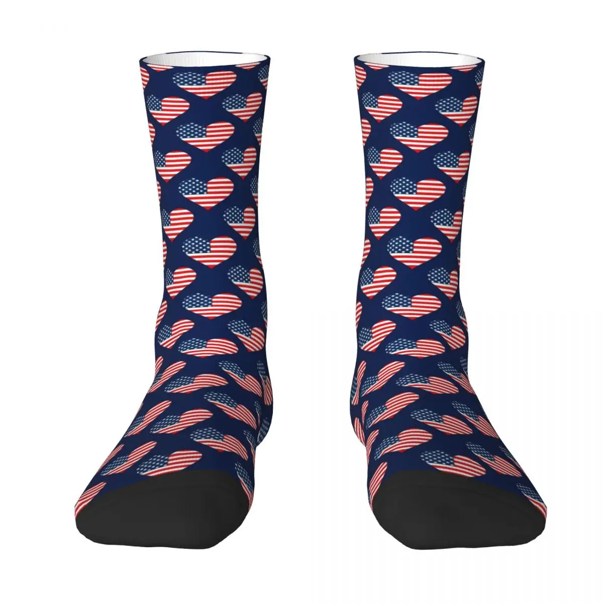 USA Flag Hearts Stockings Men's Patriotic Red White Blue Socks Casual Socks Autumn Outdoor Sports Anti Bacterial Design Socks