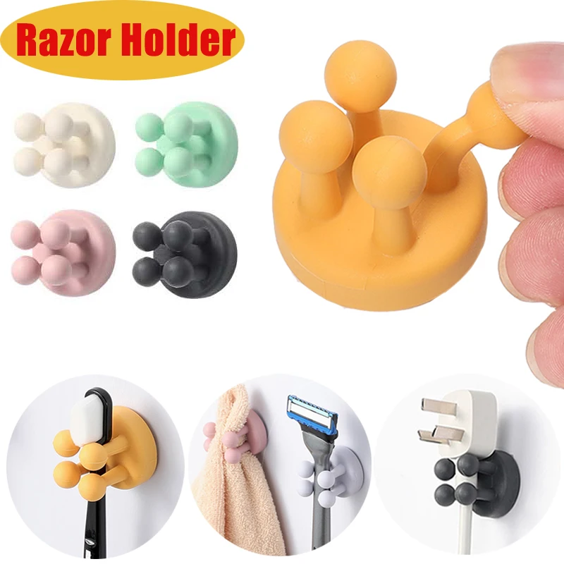 Porte-rasoir adhésif en silicone, crochet porte-brosse à dents, clé, serviette, rangement de gadgets de cuisine T1, HOWall EvaluT1, 4 pièces, 2