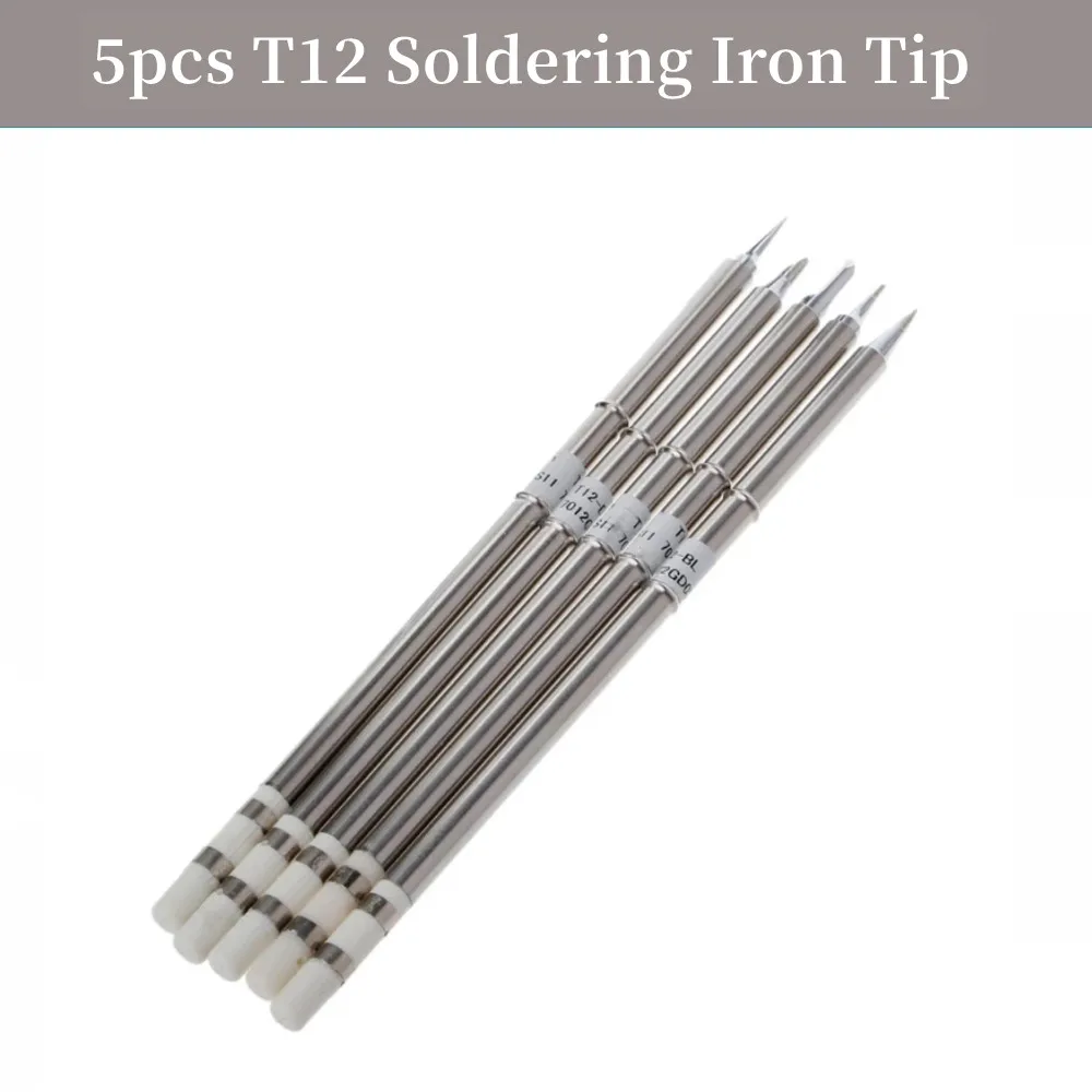 

5 Pcs T12 Series Solder Iron Tips For Hakko FX951 Soldering Station FM-2027 2028