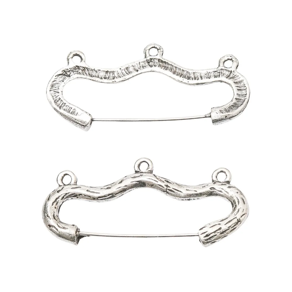 10pcs/LoT Vintage Wave Shape Brooches 3 Holes Charms For DIY Safety Pins Jewelry Making Supplies Accessories Components Crafts