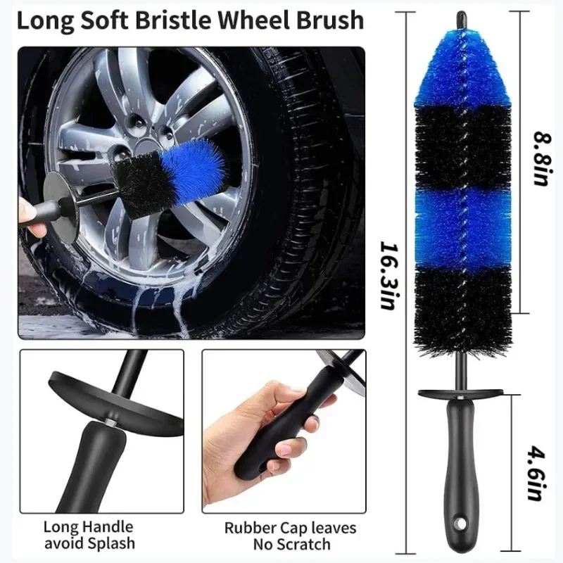 Blue Detailing Brushes Ultra Soft Hair Rim Tire Brake Dust Cleaner Easily Reaches Nook and Crannies 1pcs Tool Car Accessories