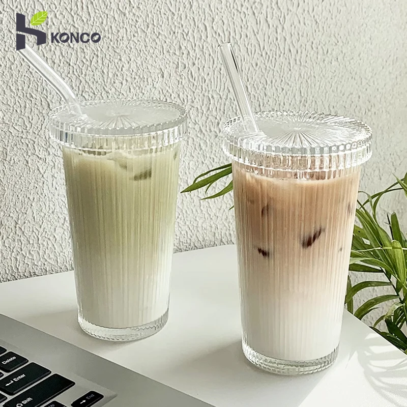 

375ml Glass Coffee Mug with Lid and Straw Transparent Milk Mocha Cups Ins Style Juice Drink Cups Iced Coffee Cups Drinkware