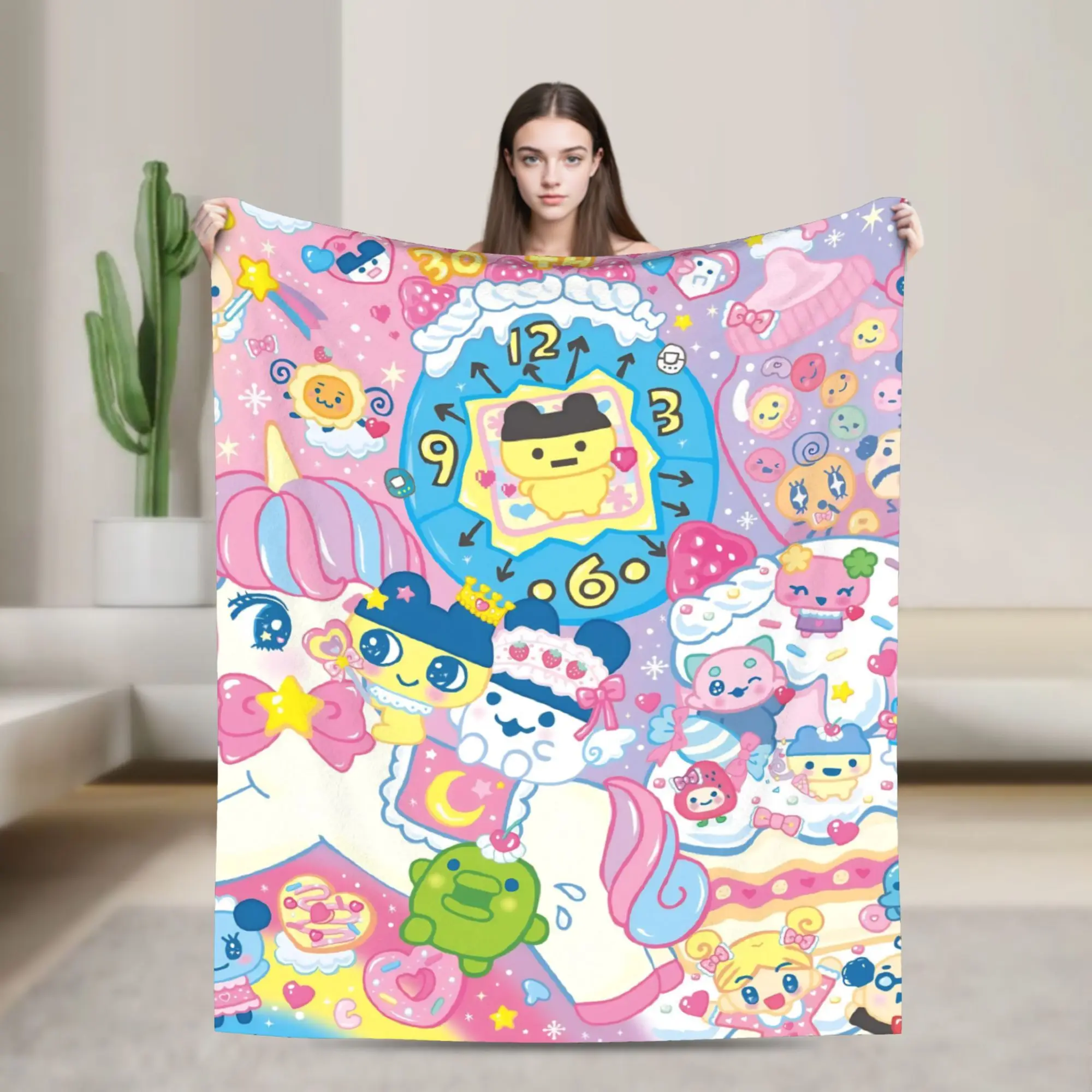 Super Soft Cartoon T-Tamagotchi Throw Blanket Premium Flannel Fleece Lightweight  Bed Blanket Cozy Plush Blankets All Season Use