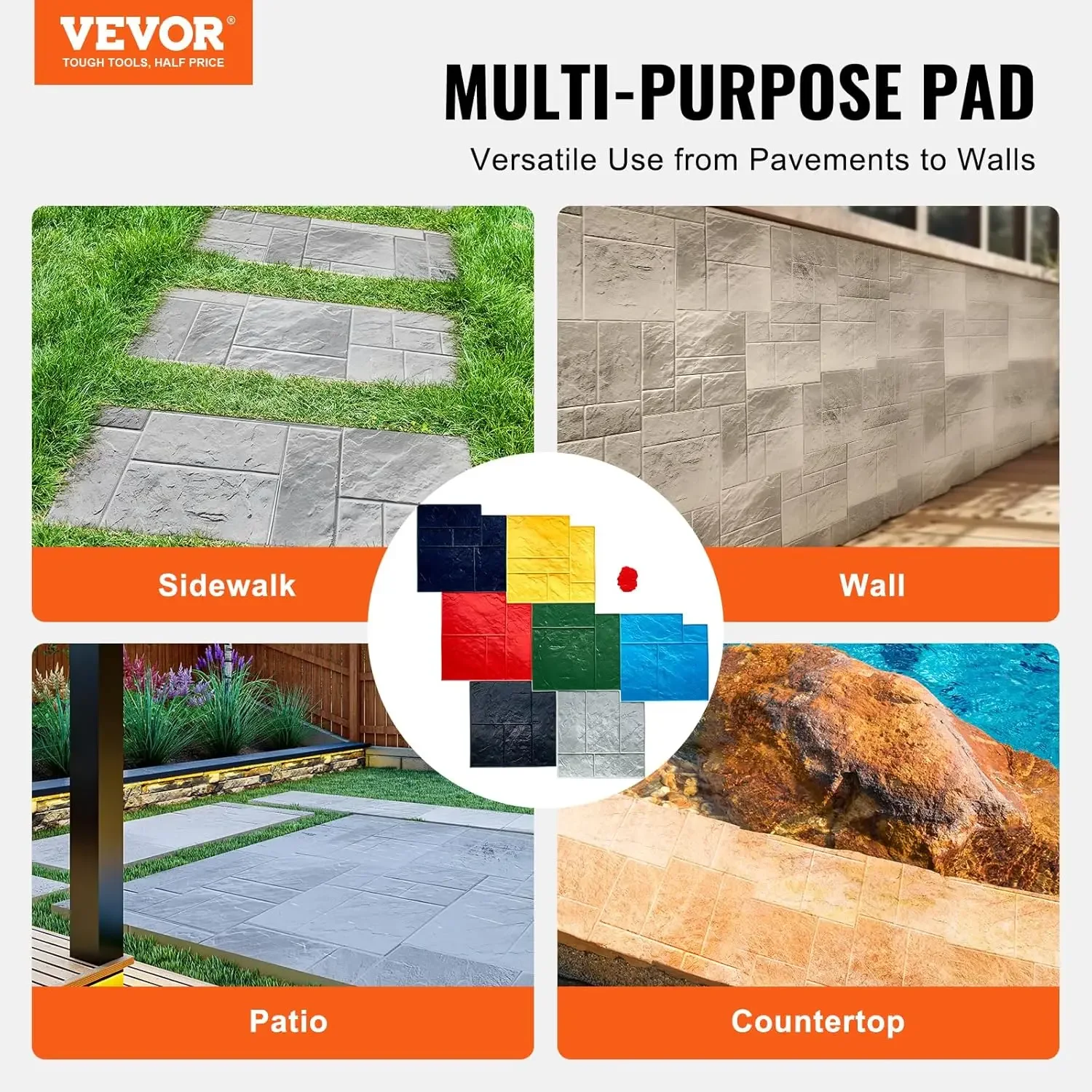Concrete Stamps Mat 24 x 24 in 7 PCS Concrete Texturing Skin Polyurethane Stamp Stone Tile Texture Mat Slate floor Imprint