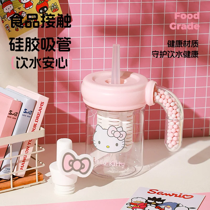 Sanrio Hello Kitty Cute Student Portable Kettle Kulomi Cartoon Ocean Ball with Tea Barn Anti-drop Handle Water Cup