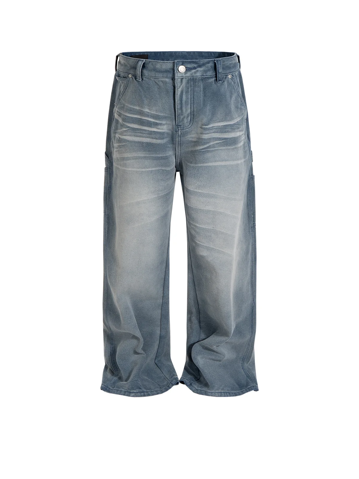 MIJKO Straight Jeans with Water Washing and Aging Unisex High Street Cool and Retro Denim Pants Z048