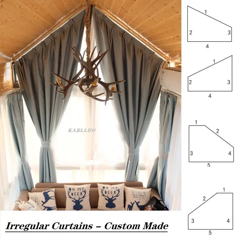 Irregular Curtains for Special Shape Window Blinds, Customized Apex Inclined Top, Triangle Arc Frame