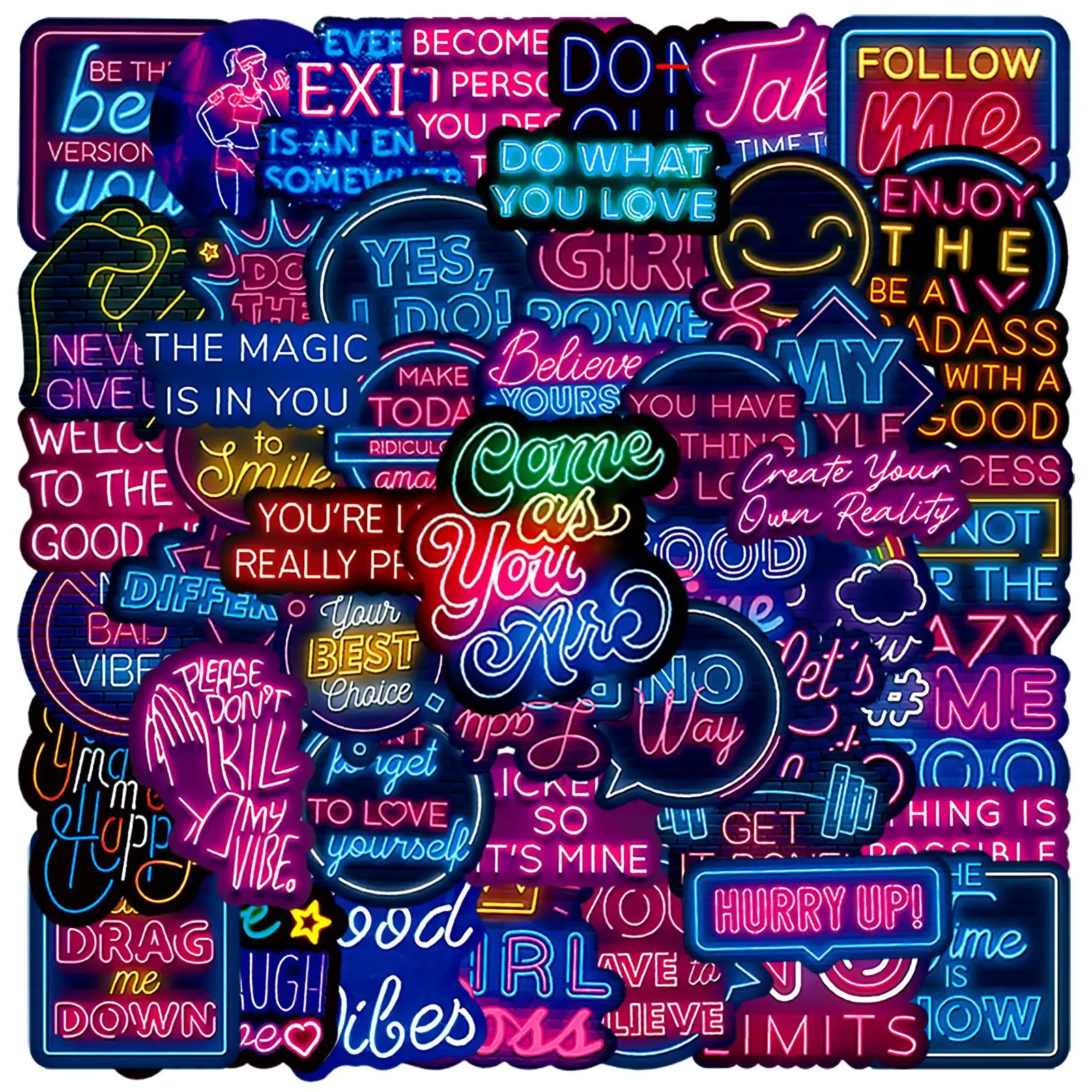 

50PCS Neon Style Inspirational Text Stickers Cool Cartoon Doodle Decals Toys Gifts Creative DIY Scooter Helmet Laptop Computer