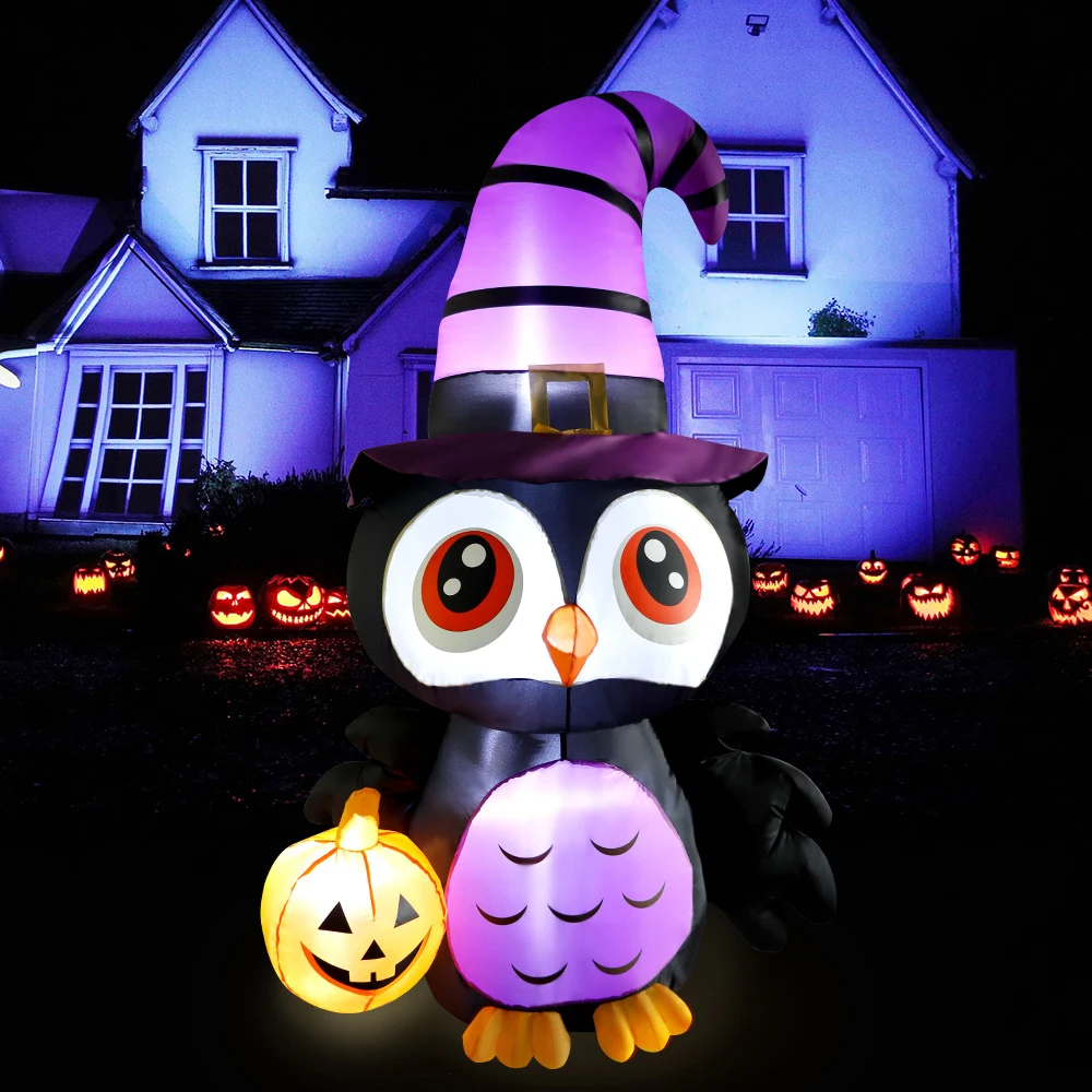 OurWarm Owl Inflatables Halloween Decorations Pumpkin Creepy Terror Scary Props Outdoor Party Yard Garden Haunted House Blow Up