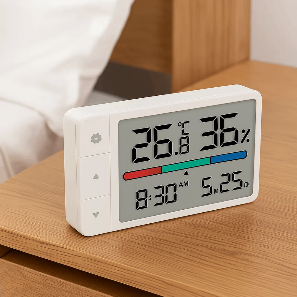 

Intelligent Digital Hygrometer Clock Date Display Adjustable Units Thermohygrometer High Precision Large Screen Thermometer Home