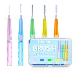 60pcs/box Portable Push-Pull Interdental Brush Orthodontic Bracket Cleaning Toothbrush Uncovered Interdental Cleaning Tool