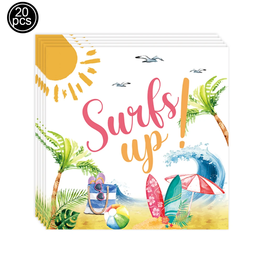 20pcs Hawaiian Tropical Themed Paper Napkins Set Cocktail Napkins with Surf Flamingo Toucan for Aloha Birthday Party Decorations - view 2