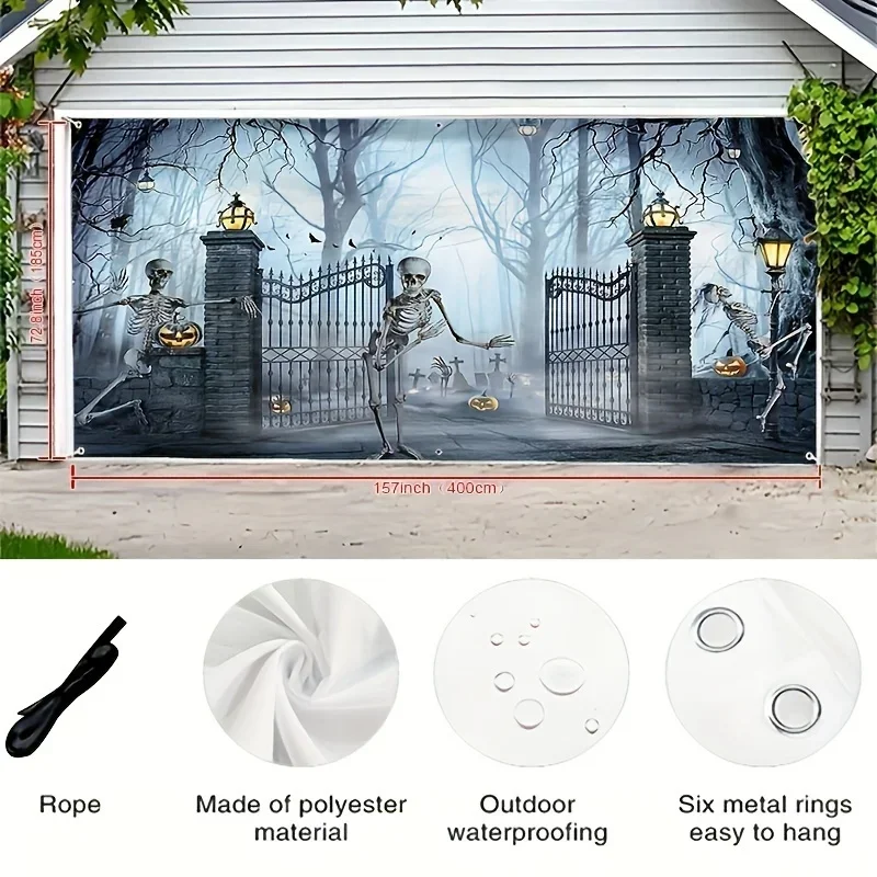 VIKAMA Halloween Garage Door Banner Ghost - ديكور خارجي كبير خلفية مثالية للحفلات والاحتفالات والعطلات