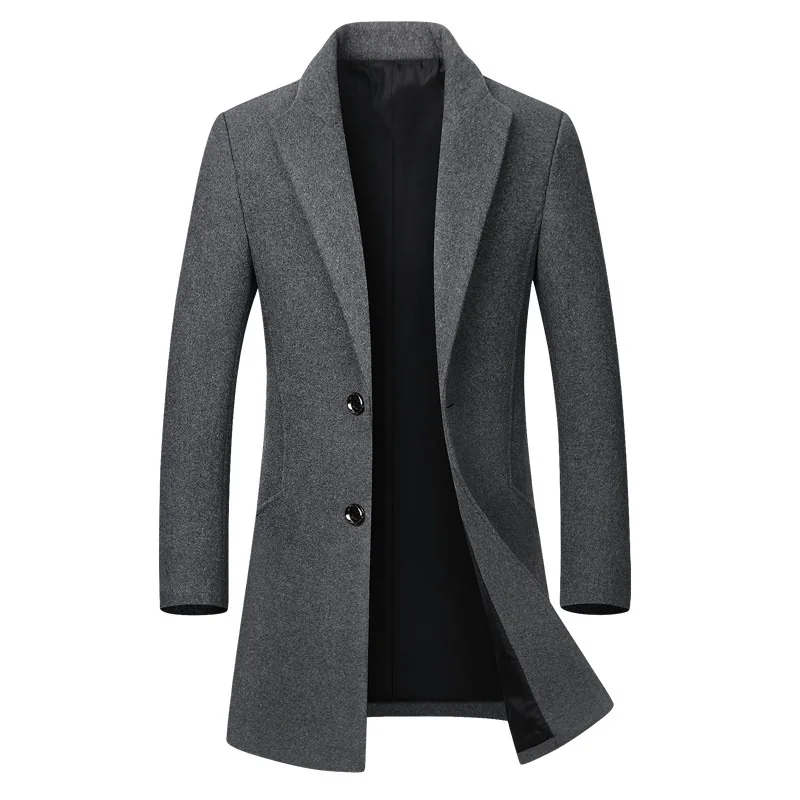 

High Quality Autumn Winter Wool Jacket Men's Wool Coat Casual Turn Down Collar Wool Coat Mens Long Sleeve Trench Blends Coat