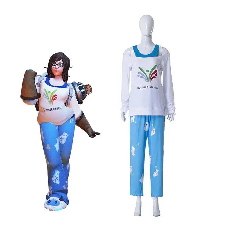 Game Overwatch Cosplay Costume Kawaii Mei Cos Clothing Polar Bear Long-Sleeved Cute Pajamas Full Set