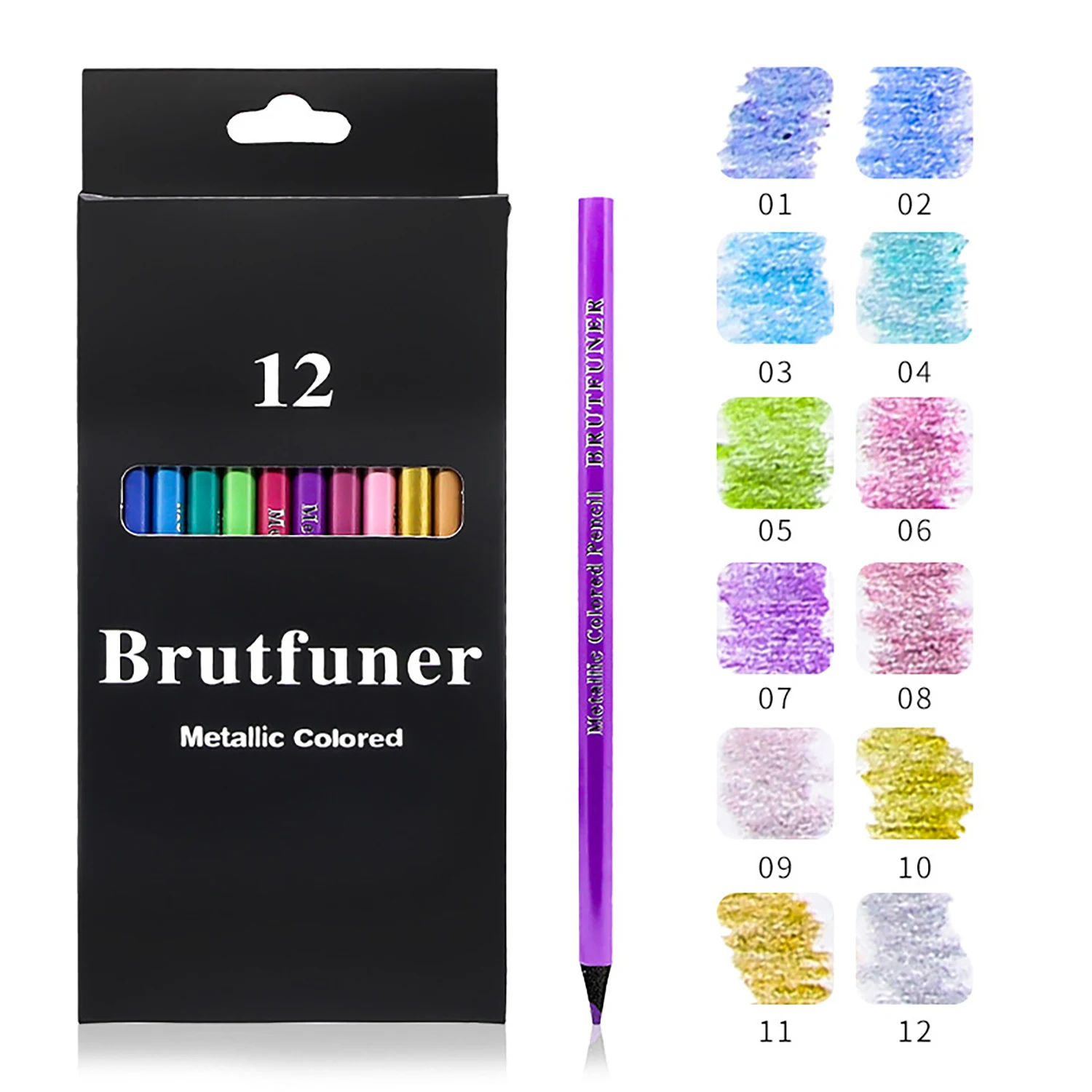12/24/50/72-Color Metallic Pencil Set - Vibrant, Soft Wood Sketch & Drawing Pencils, Pre-Sharpened,Assorted Shades