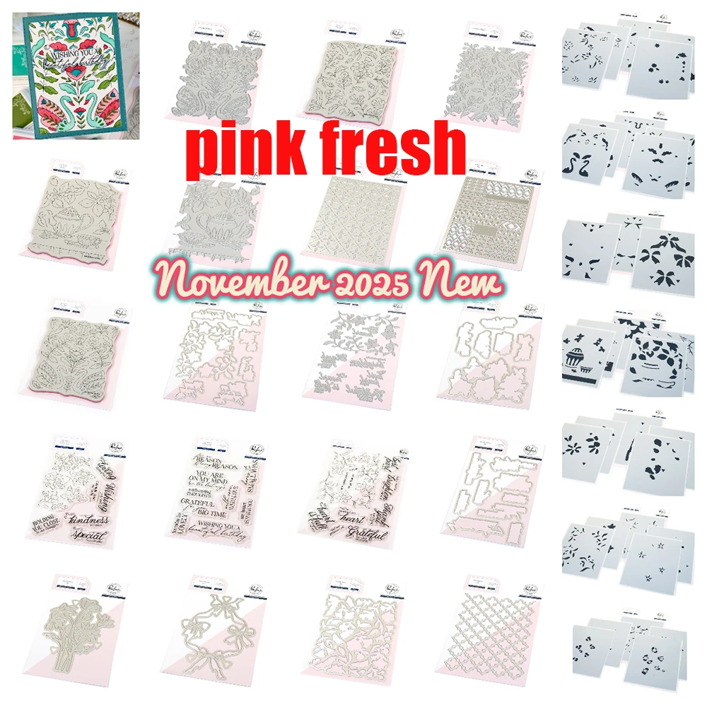 

November 2025 New Delicate Details Full Release Bundle Pink Fresh Metal Cutting Dies Hot Foil Stencils DIY Handmade Photo Album