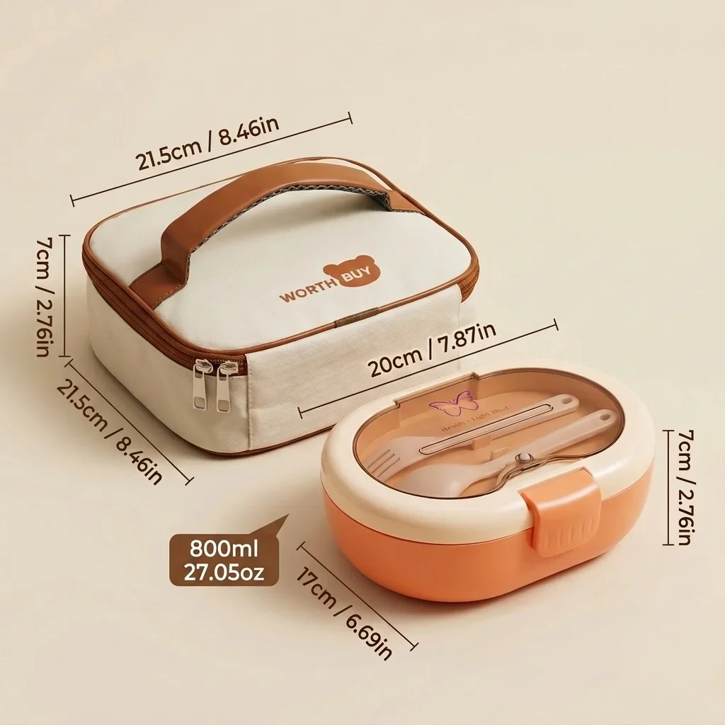 Plastic lunchbox met bestek, lekvrije, verdeelde voedselcontainers voor kinderen, volwassenen, schoolmaaltijden en snacks.