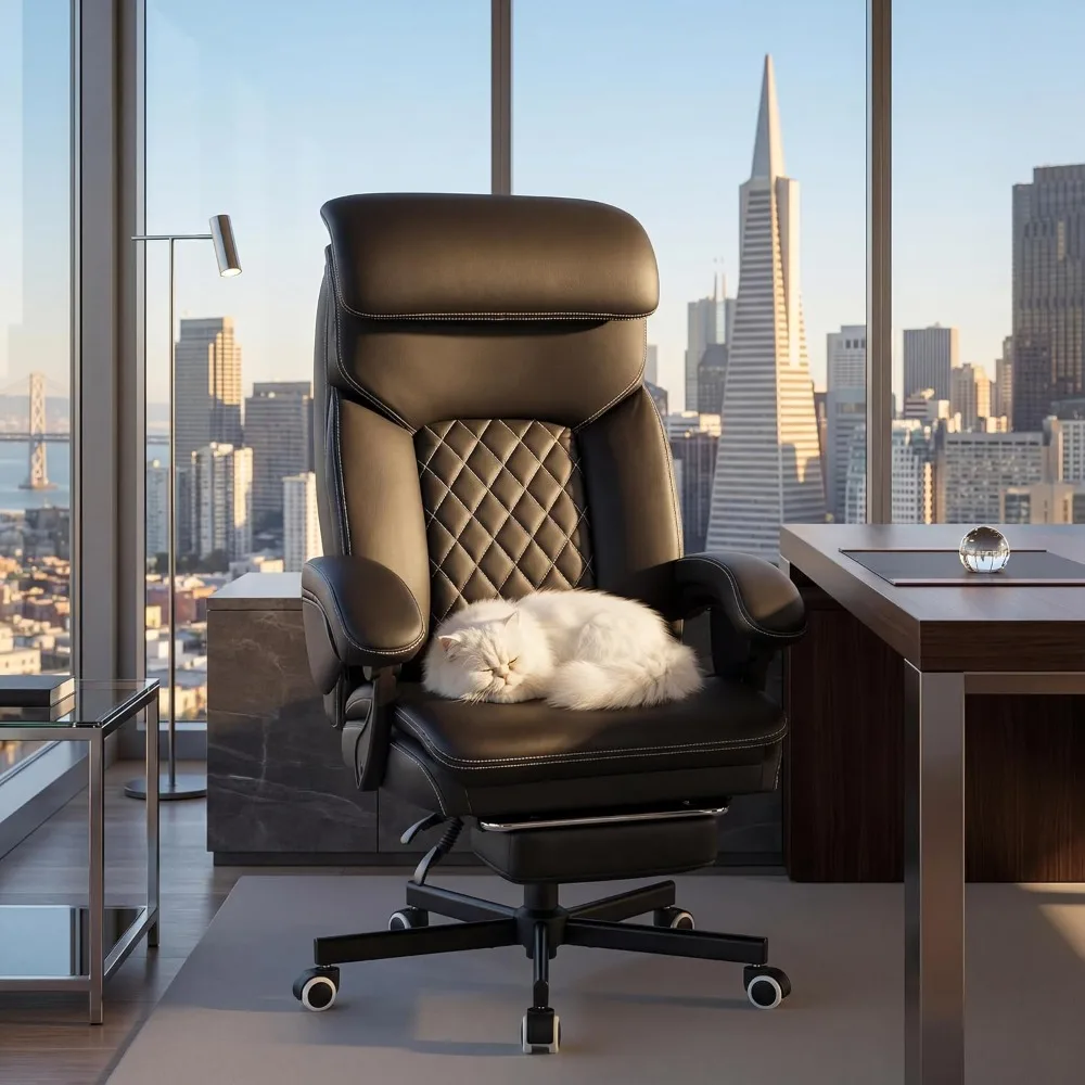 

Ergonomic Executive Office Chair,Comfy Desk Gaming Chair for Adults, Heavy Duty Leather Reclining Wide Computer Chair