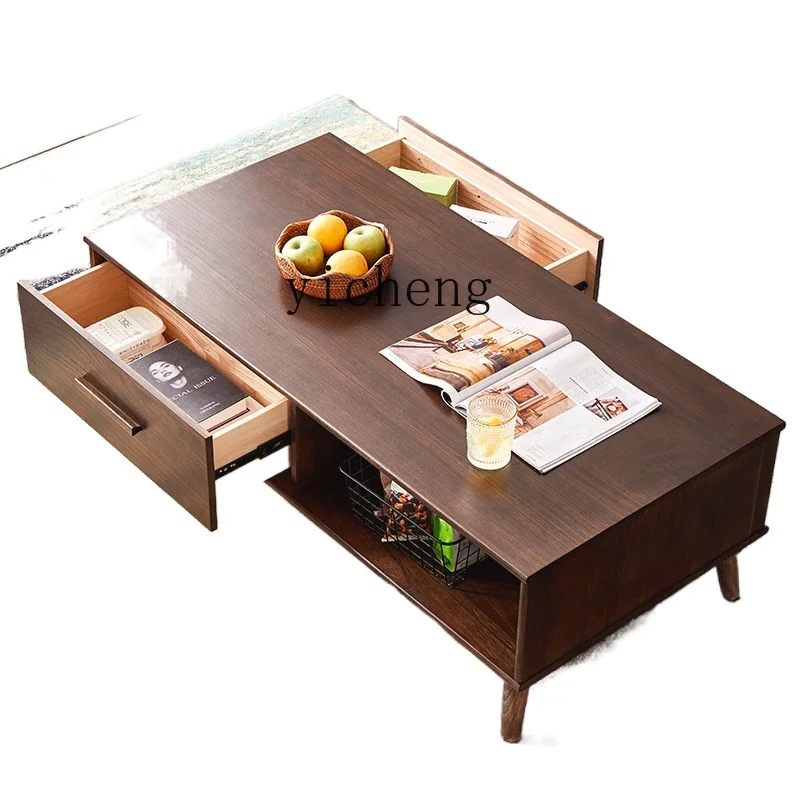 XC Walnut Color Solid Wood TV Cabinet Modern Minimalist Nordic Living Room Wall Cabinet Coffee Table