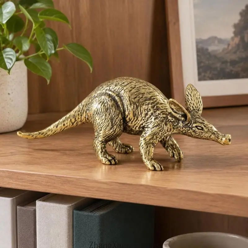 Messing-Erdferkel-Figur mit antikem Metallic-Finish und gravierten für Wohnzimmer, Arbeitszimmer, Büro oder – Detail 10