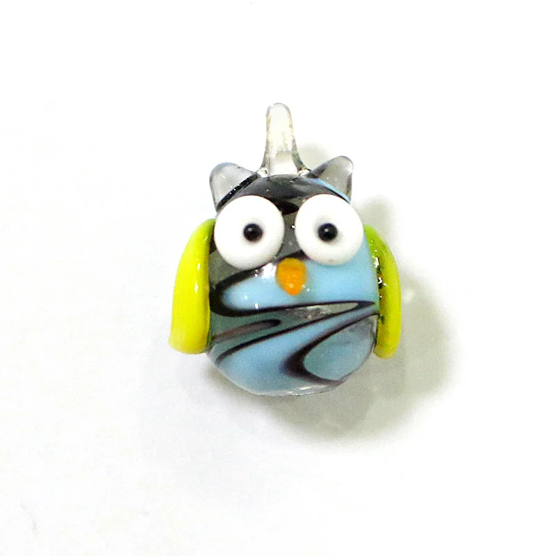 Mini Glass Owl Figurine Pendant Cute Birds Animal Charm Ornaments for Diy Jewelry Necklace Making Accessories or Halloween Decor