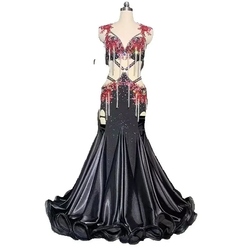 Traje de actuación de danza del vientre personalizado, diseño Original, temperamento, cadera negra, falda oscilante grande, traje con sujetador para danza del vientre