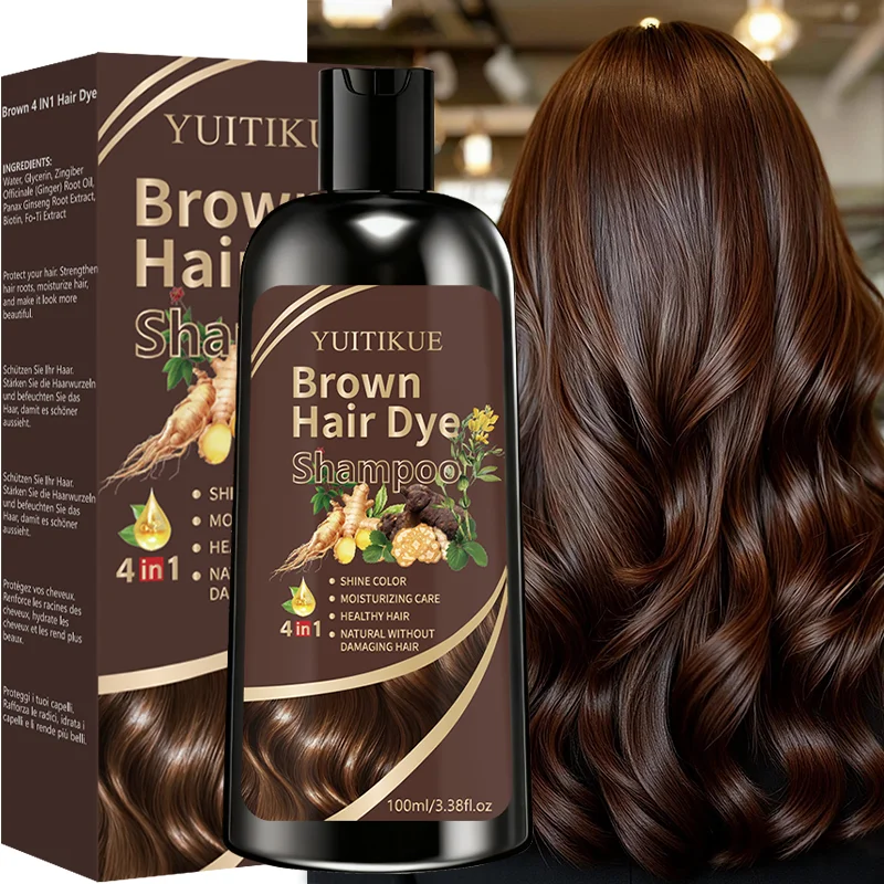 YUITIKUE Instant Braunes Haarfärbeshampoo 100ml - Sanftes 4-in-1 Haarfärbeshampoo für langanhaltend glänzendes Haar