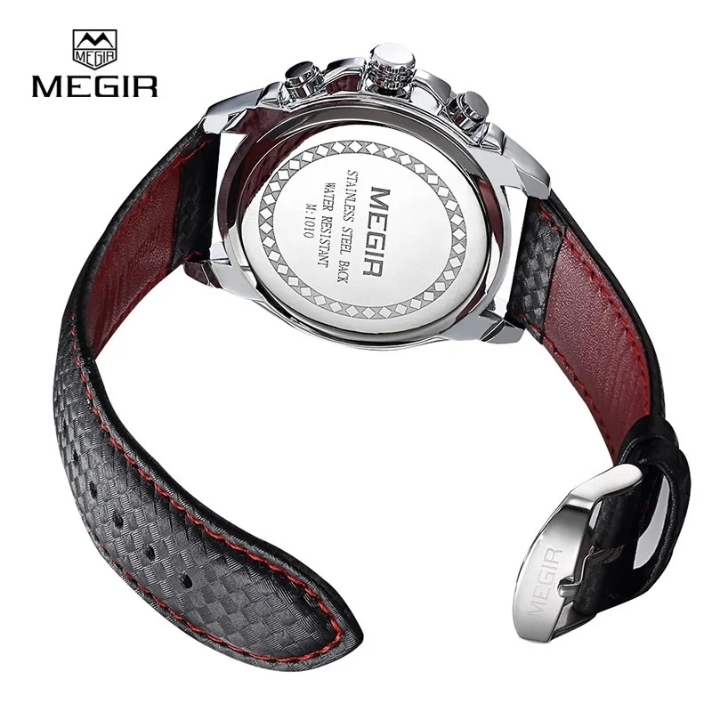 MEGIR 1010 Men\'s Quartz Watches Original Fashion Creative Clock Leather Strap Strap Analog Display Wrist Watches for Male Gift