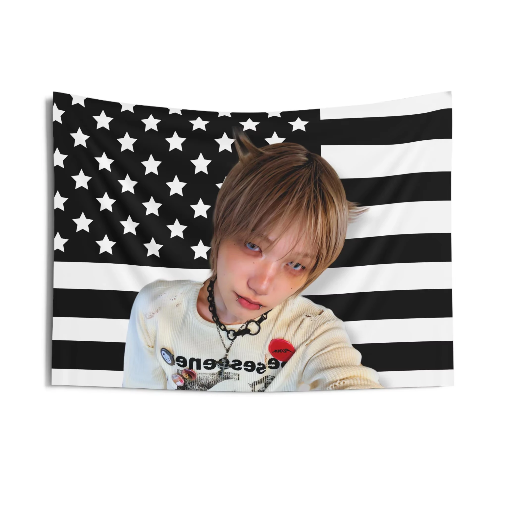 P1Harmony Jongseob Wandteppich-Banner mit amerikanischer Flagge – 2026-Tour-Geschenk, Geburtstagsgeschenk und Konzert-Merch, flacher Druck, Kpop-Dekor