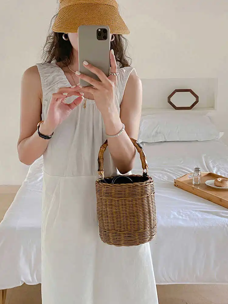 

Retro Bamboo Node Wier Handbag Beach Vaion Sle Summer New Hanrted oulder Crossbody Bag Artistic Buet ape
