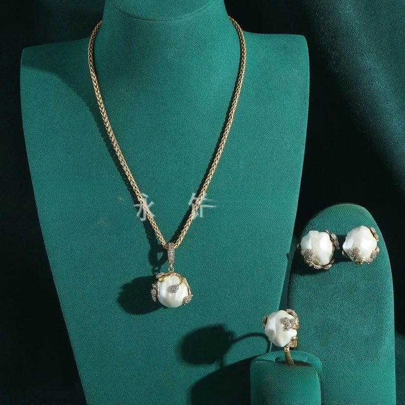 Vintage Large Pearl Flower Ring, Natural Pearl Statement Women Fashion Finger Jewelry