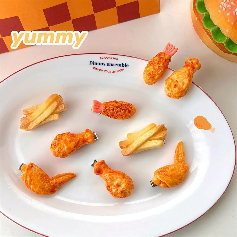 Funny Fried Chicken Simulated Food Hair Clip French Fries Duckbill Clip Fake Food Hairpin Bangs Clip Headwear Girls