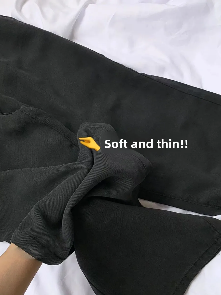 ハイウエストワイドレッグジーンズ レディース 薄手 夏 デニムパンツ ロング丈 ドレープ アイスシルク 秋 プラスサイズ