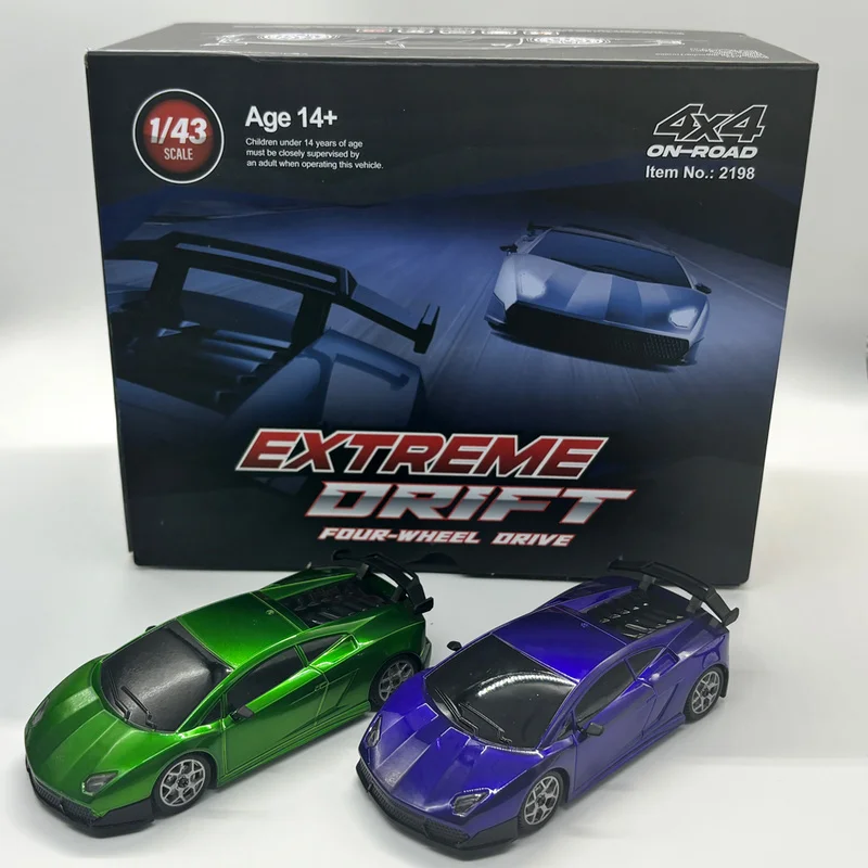 1:43 RC Drift Car with Gyro 2.4GHz All-Metal Bearing 15KM/H Professional-Grade Remote Control Car DIY Stickers Boys' Toys