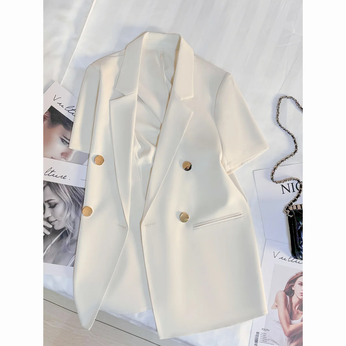 

Blazer Woman Offer Loose Oversize Yellow Black Cotton Fabric Coat New Spring Summers 2025 Ol Suit Korean Style Streetwear