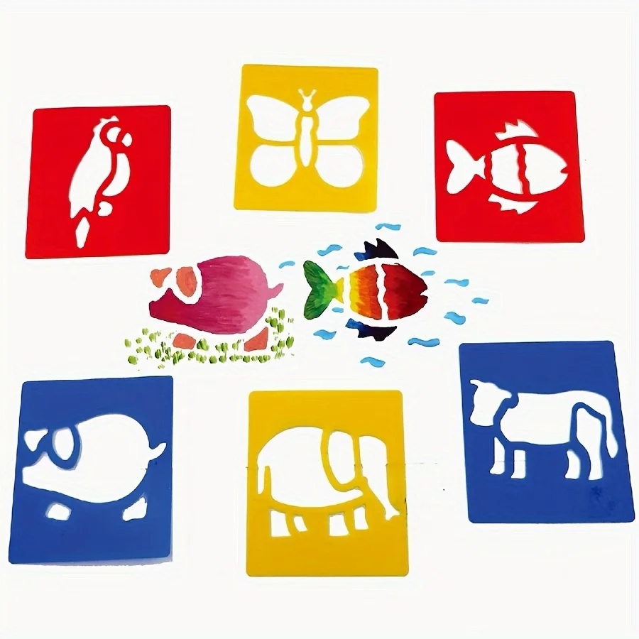 6pcs Plastic Drawing Template Graffiti Assistance Tool DIY Drawing Toys Animal Fruit Pattern Birthday Gift Painting Series JXB
