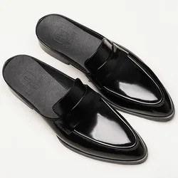 Black Men Dress Shoes Half Slippers Luxury Genuine Leather Men's Summer Office Shoes Quality Breathable Casual Sandals Outdoor